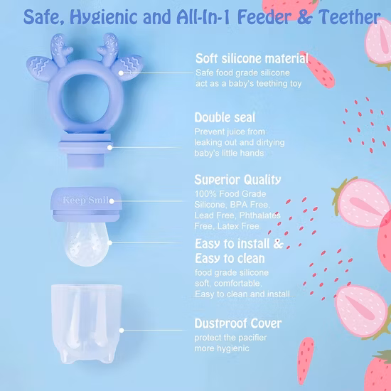 O mordedor amigável do fruto de Eco do silicone do bebê brinca o alimentador de alimentação do alimento